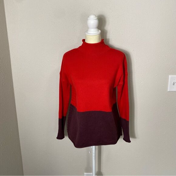 Tahari Mock Neck Colorblock Cotton Blend Ribbed Knit Sweater Women's Size Small - Picture 15 of 15
